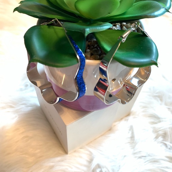 NEW Boutique Blue Mia Glitter Silver Hoop Earrings - Picture 3 of 7